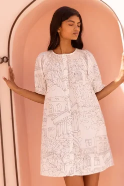 Embroidered Button Mini- Roma White Short & Mini Dresses|Dresses