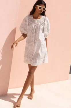 Embroidered Button Mini- Roma White Short & Mini Dresses|Dresses