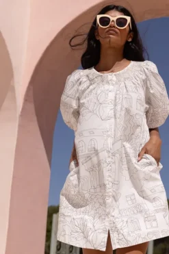 Embroidered Button Mini- Roma White Short & Mini Dresses|Dresses