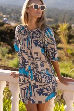 Outlet Embroidered Button Mini- Roma Blue Short & Mini Dresses|Dresses
