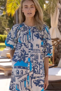 Outlet Embroidered Button Mini- Roma Blue Short & Mini Dresses|Dresses