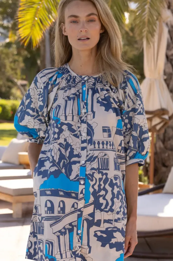 Outlet Embroidered Button Mini- Roma Blue Short & Mini Dresses|Dresses