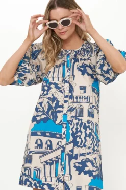 Outlet Embroidered Button Mini- Roma Blue Short & Mini Dresses|Dresses