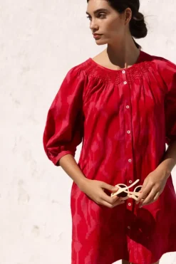 Embroidered Button Mini- Tashkent Red Short & Mini Dresses|Dresses