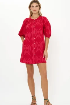 Embroidered Button Mini- Tashkent Red Short & Mini Dresses|Dresses