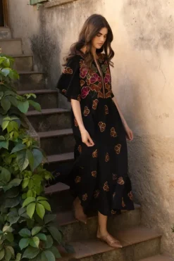 Outlet Flirty V-Neck Maxi- Almay Black Maxis
