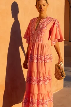 Outlet Flirty V-Neck Maxi- Tangier Pink Dresses|Maxis