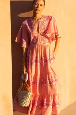 Outlet Flirty V-Neck Maxi- Tangier Pink Dresses|Maxis