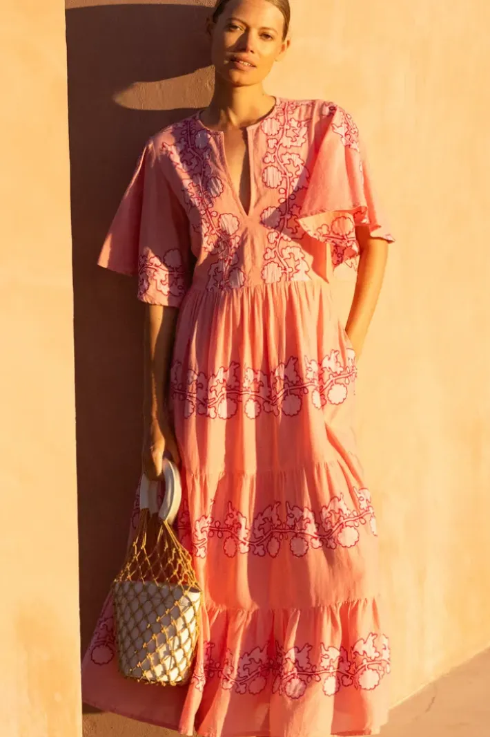Outlet Flirty V-Neck Maxi- Tangier Pink Dresses|Maxis