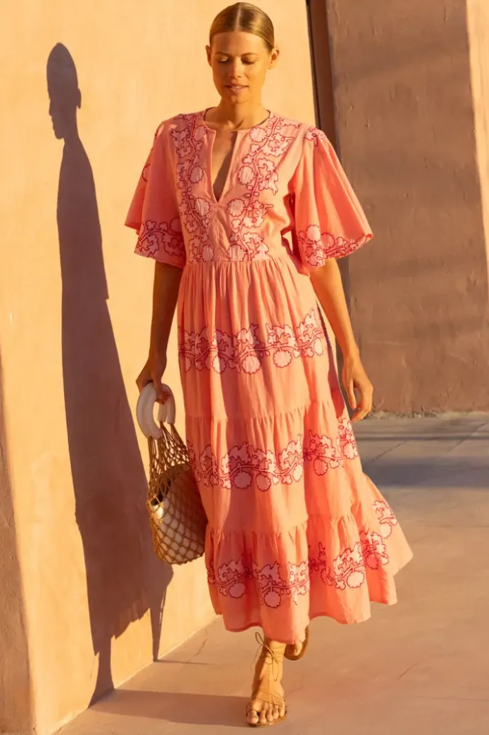 Outlet Flirty V-Neck Maxi- Tangier Pink Dresses|Maxis