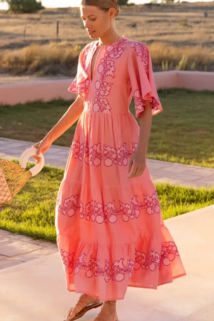 Outlet Flirty V-Neck Maxi- Tangier Pink Dresses|Maxis