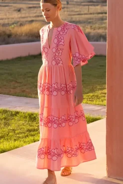 Outlet Flirty V-Neck Maxi- Tangier Pink Dresses|Maxis