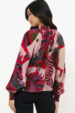 Hot High Neck Blouse- Arabia Crimson Tops