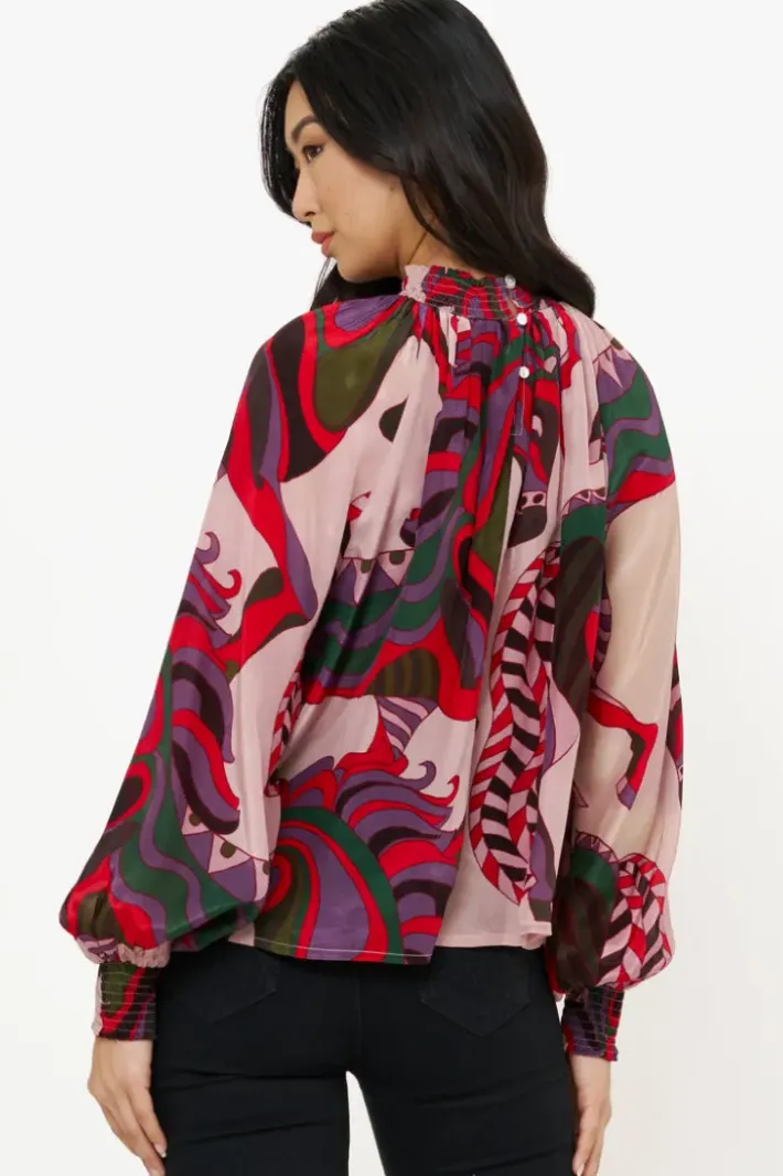 Hot High Neck Blouse- Arabia Crimson Tops