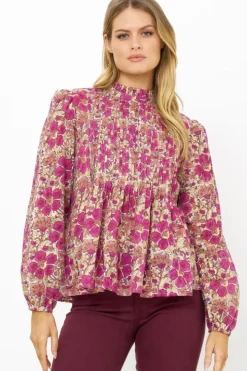 Discount Long Sleeve Pintuck Blouse- Matera Pink Tops