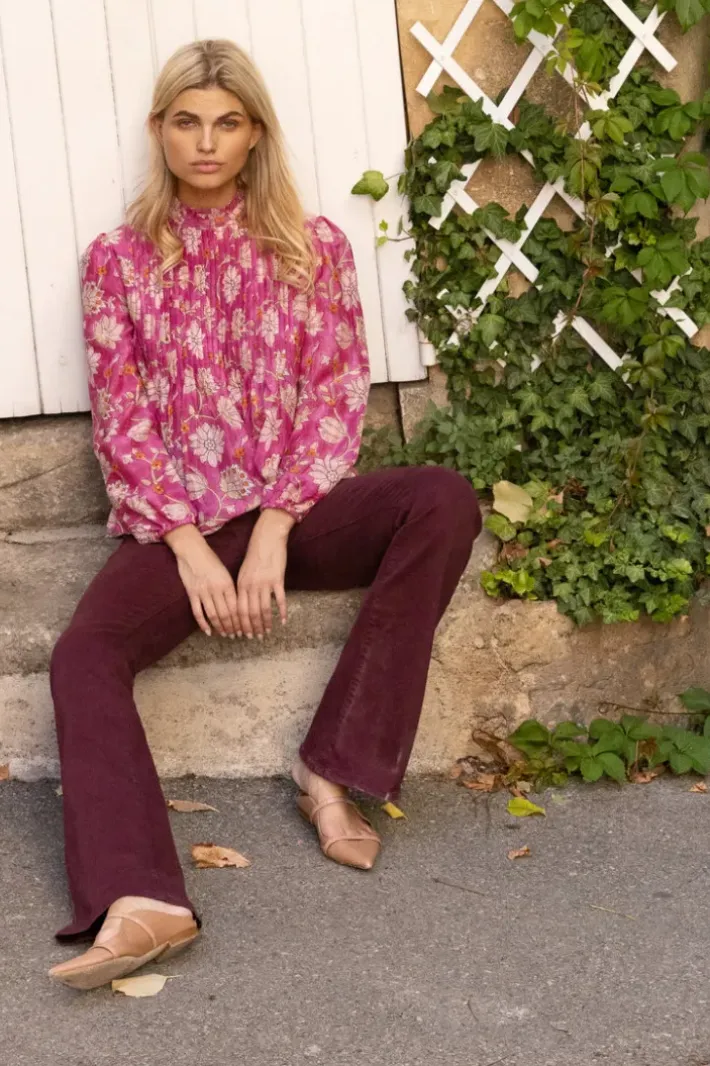 Discount Long Sleeve Pintuck Blouse- Presidio Magenta Tops