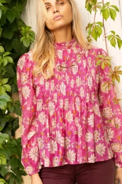 Discount Long Sleeve Pintuck Blouse- Presidio Magenta Tops