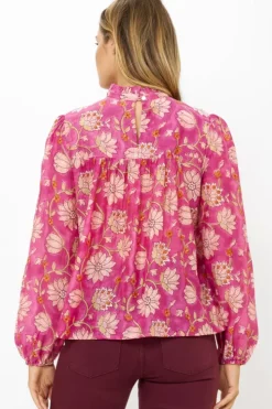 Discount Long Sleeve Pintuck Blouse- Presidio Magenta Tops