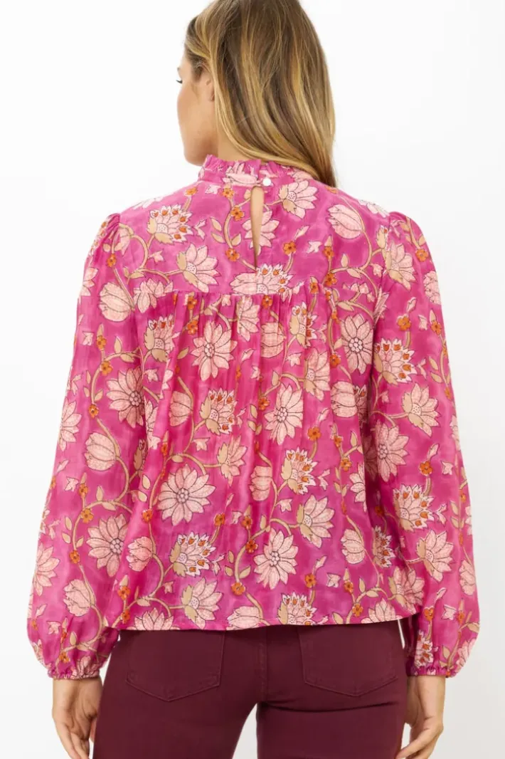 Discount Long Sleeve Pintuck Blouse- Presidio Magenta Tops