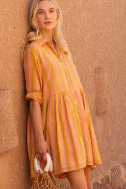 Hot Long Sleeve Shirt Dress Mini- Cabana Coral Short & Mini Dresses|Dresses