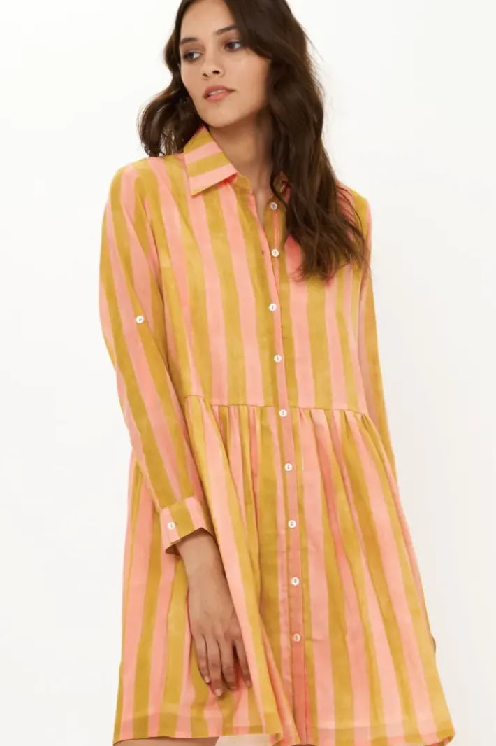 Hot Long Sleeve Shirt Dress Mini- Cabana Coral Short & Mini Dresses|Dresses
