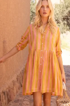 Hot Long Sleeve Shirt Dress Mini- Cabana Coral Short & Mini Dresses|Dresses