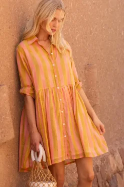 Hot Long Sleeve Shirt Dress Mini- Cabana Coral Short & Mini Dresses|Dresses