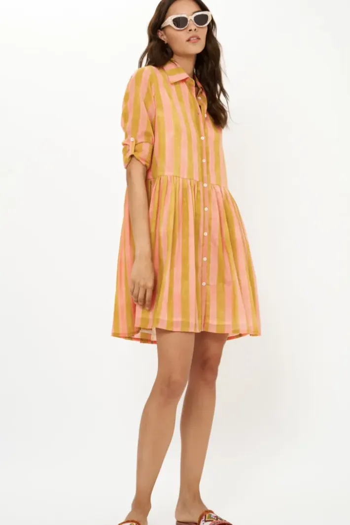 Hot Long Sleeve Shirt Dress Mini- Cabana Coral Short & Mini Dresses|Dresses