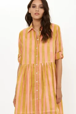 Hot Long Sleeve Shirt Dress Mini- Cabana Coral Short & Mini Dresses|Dresses