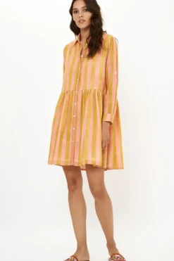 Hot Long Sleeve Shirt Dress Mini- Cabana Coral Short & Mini Dresses|Dresses