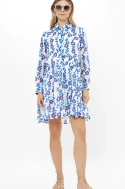Online Long Sleeve Shirt Dress Mini- Toscana Blue Short & Mini Dresses|Dresses