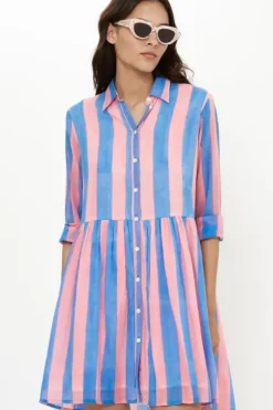 Long Sleeve Shirt Dress Mini- Cabana Pink Short & Mini Dresses|Dresses