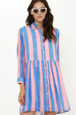 Long Sleeve Shirt Dress Mini- Cabana Pink Short & Mini Dresses|Dresses