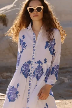 New Long Sleeve Shirt Dress Mini- Portofino Blue Short & Mini Dresses|Dresses