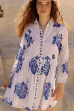New Long Sleeve Shirt Dress Mini- Portofino Blue Short & Mini Dresses|Dresses