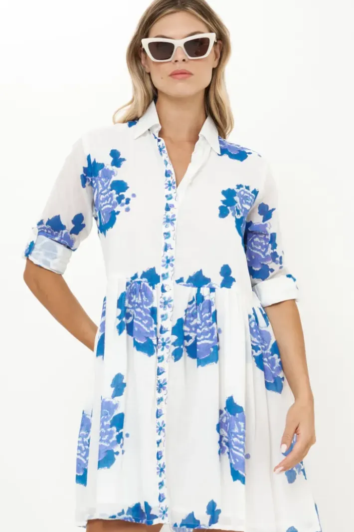 New Long Sleeve Shirt Dress Mini- Portofino Blue Short & Mini Dresses|Dresses