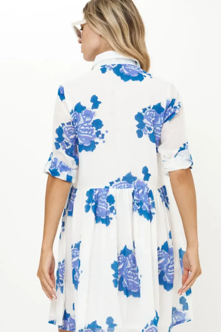 New Long Sleeve Shirt Dress Mini- Portofino Blue Short & Mini Dresses|Dresses