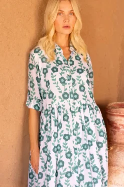 Best Long Sleeve Shirt Dress Mini- Toscana Green Short & Mini Dresses|Dresses
