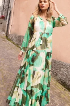 Hot Long Sleeve Tassel Maxi- Ginkgo Green Maxis|Dresses