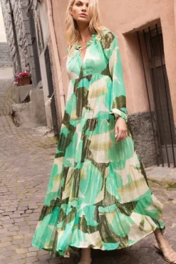 Hot Long Sleeve Tassel Maxi- Ginkgo Green Maxis|Dresses