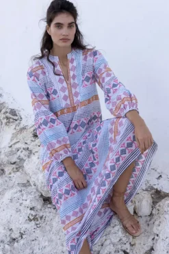 Online Long Sleeve Yoke Maxi- Casablanca Multi Maxis|Dresses