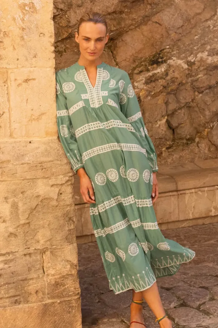 New Long Sleeve Yoke Maxi- Soleil Sage Maxis|Dresses