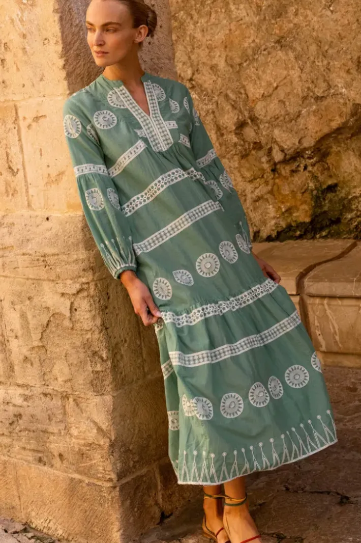 New Long Sleeve Yoke Maxi- Soleil Sage Maxis|Dresses