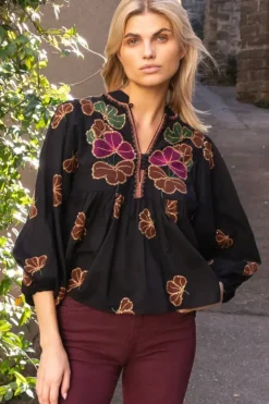 Mandarin Balloon Top- Almay Black Tops