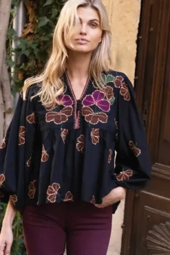 Mandarin Balloon Top- Almay Black Tops