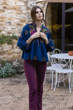 Outlet Mandarin Balloon Top- Almay Blue Tops