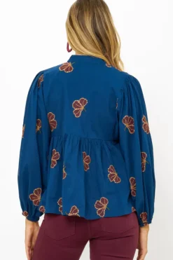 Outlet Mandarin Balloon Top- Almay Blue Tops
