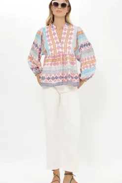 Clearance Mandarin Balloon Top- Casablanca Multi Tops