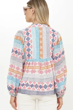 Clearance Mandarin Balloon Top- Casablanca Multi Tops