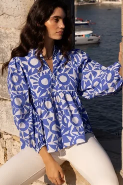 Outlet Mandarin Balloon Top- Eclipse Blue Tops